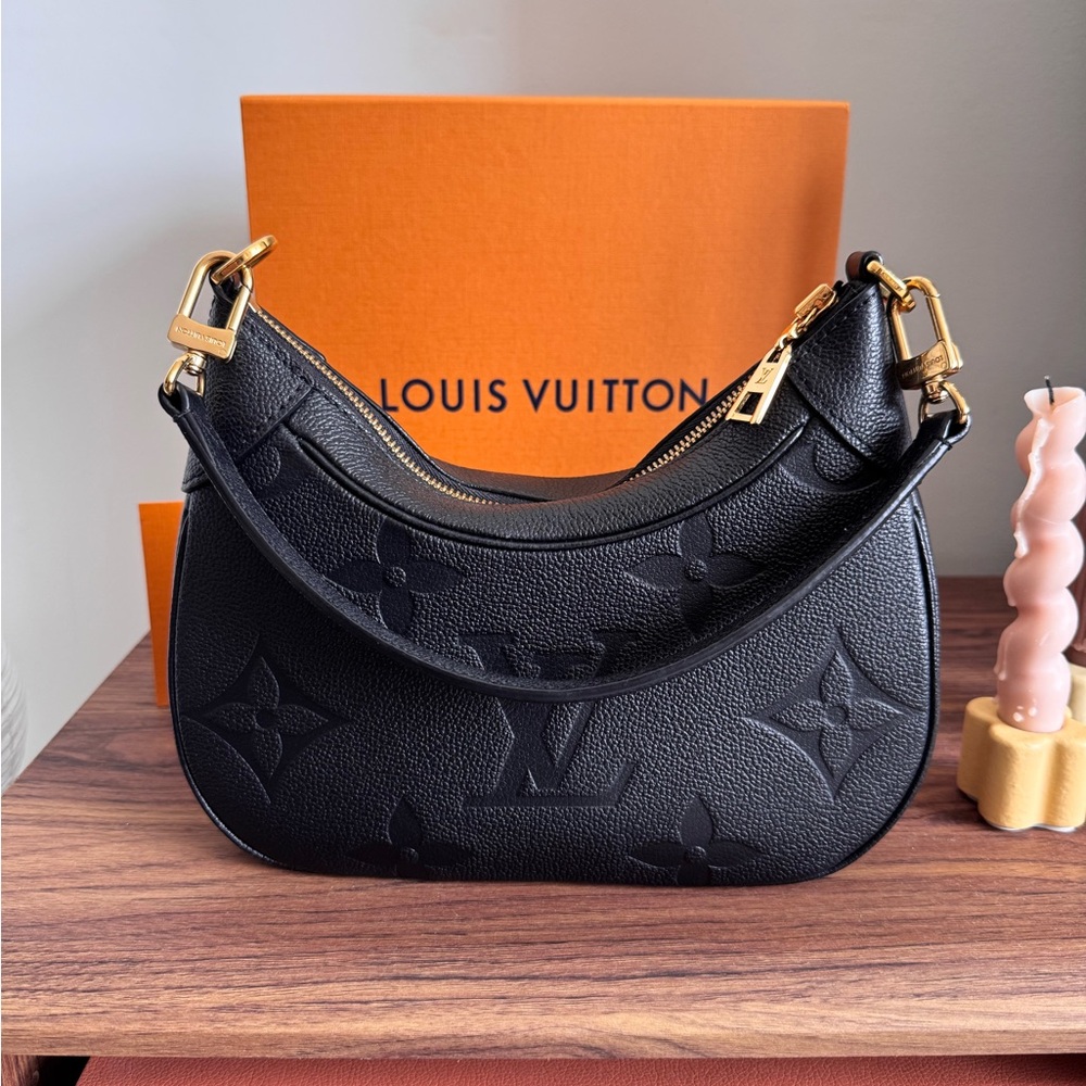 Louis Vuitton Black Embossed Monogram Shoulder Bag with Gold Hardware - Picture 3 of 13